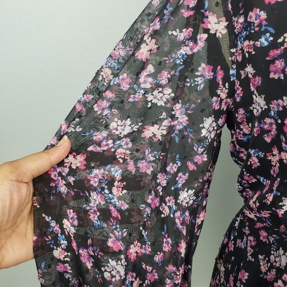 BUDDY LOVE Parker V-Neck Black Floral Print Sheer Long Sleeve Mini Dress Sz XS - Picture 3 of 9